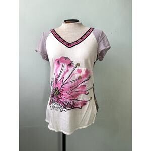 90s/Y2K Vintage Silk Floral Mesh Top by Aldomartins All Day Chic - Size Medium